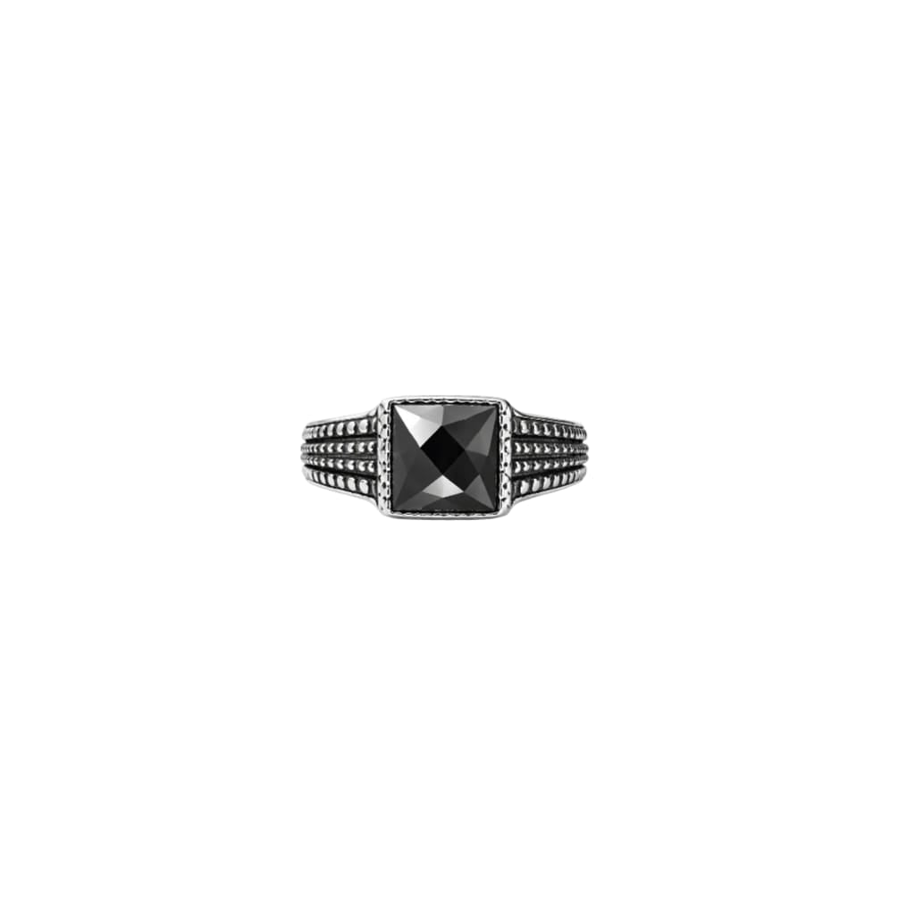 Silver Men`s Ring in Structured Depth