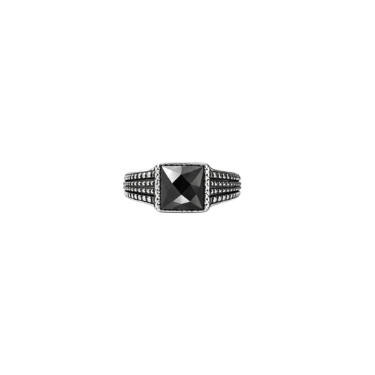 Silver Men`s Ring in Structured Depth