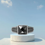 Silver Men`s Ring in Structured Depth