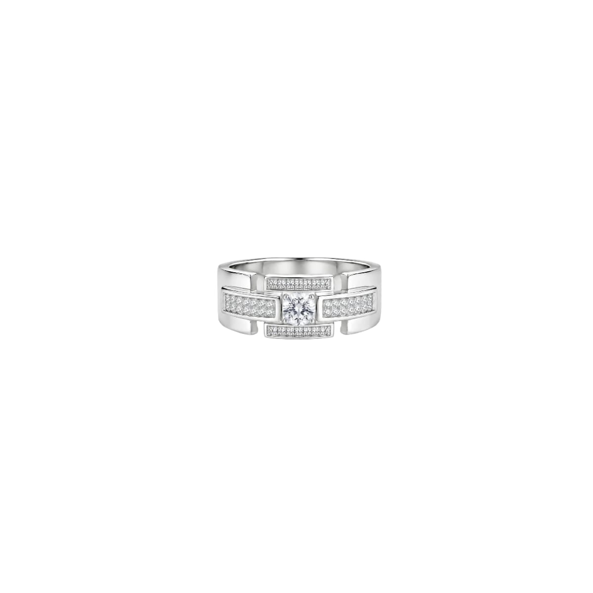Silver Rectangular Accent Men`s Band