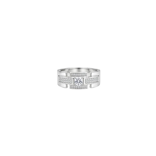 Silver Rectangular Accent Men`s Band