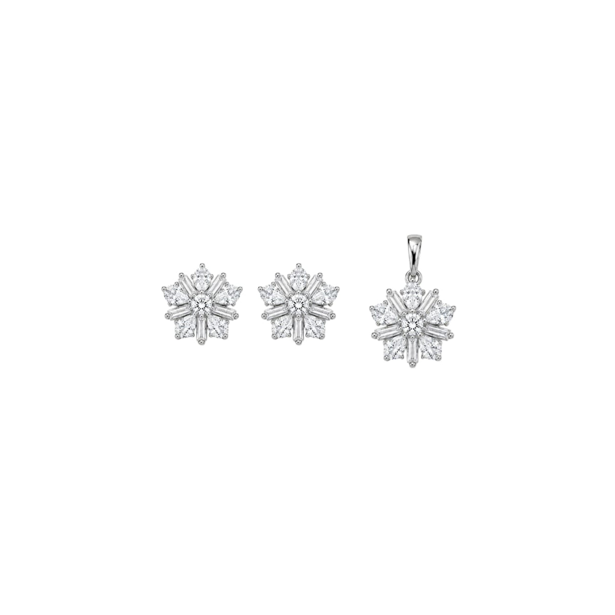 Snowflake Women`s Pendant Set in silver