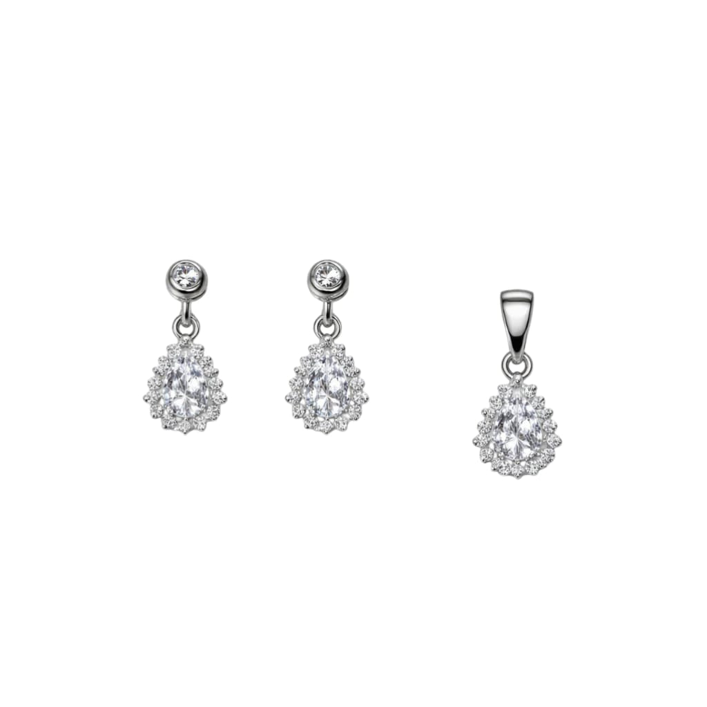 Sharp teardrop Women`s pendant set in silver