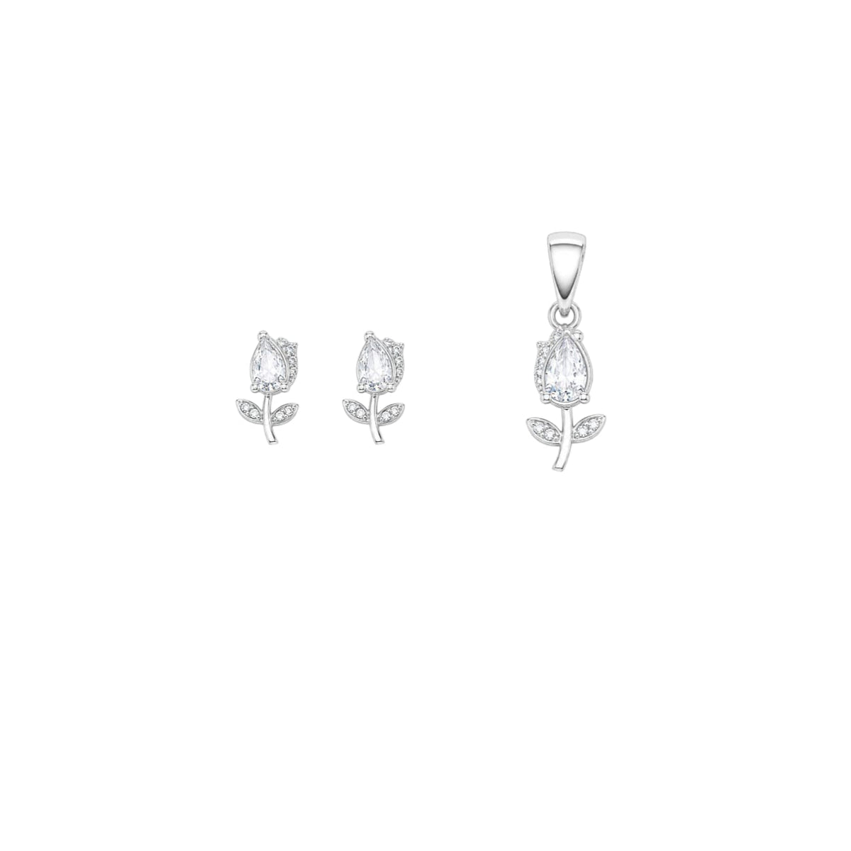 Petal Dew Pendant with earrings in silver
