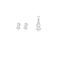 Petal Dew Pendant with earrings in silver
