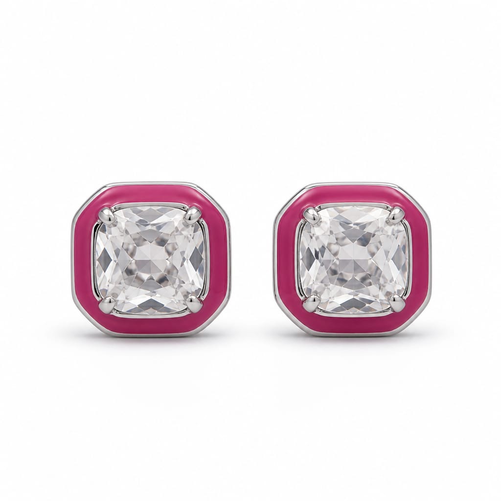 Pink Curve Women`s Earrings in silver