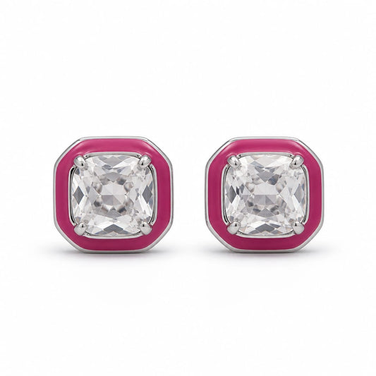 Pink Curve Women`s Earrings in silver