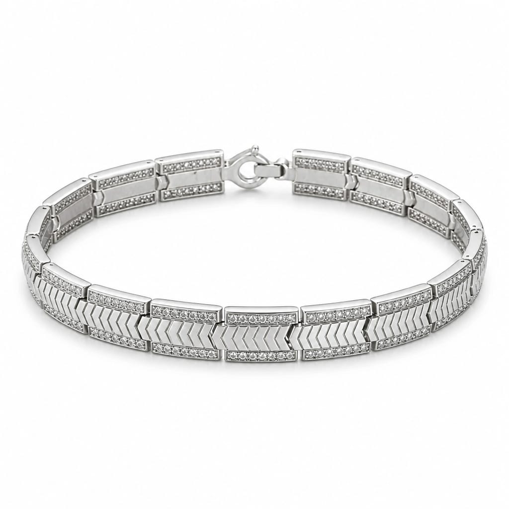 Silver Chevron Pattern Men`s Bracelet