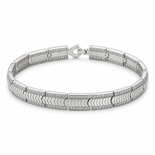 Silver Chevron Pattern Men`s Bracelet