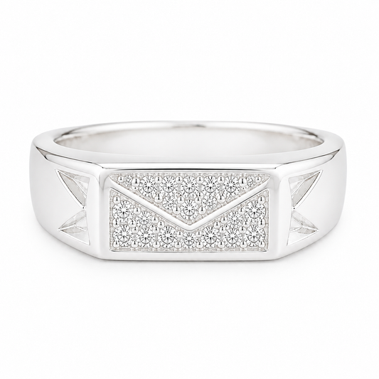 Silver Rectangular Spark Men`s ring