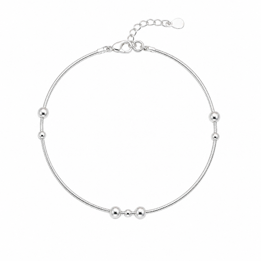Beaded women`s Anklet in Silver