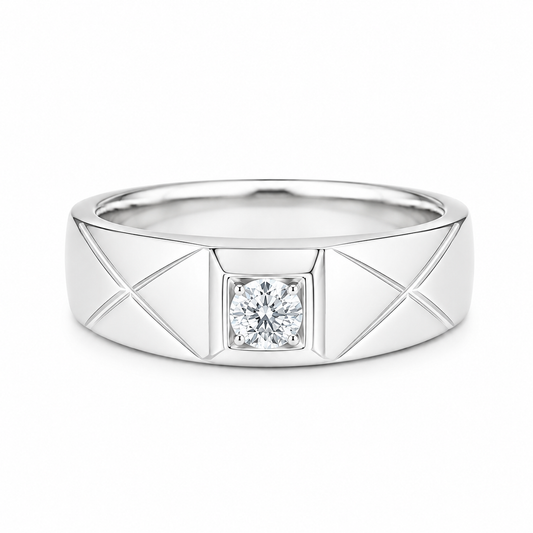 Silver Geometric Band with Stone