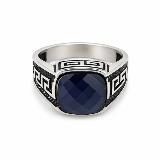 Silver Blue Gem Men`s Ring