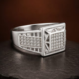 Silver Square Diamond Men`s Ring