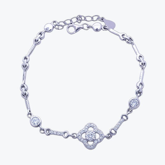 Floral Radiance Bracelet – Sterling Silver with Intricate Elegance