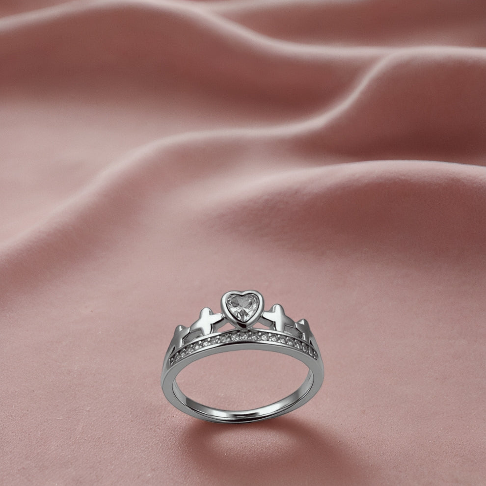 silver heartcrown women`s ring