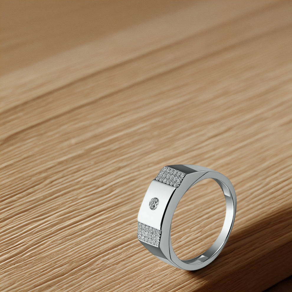 silver rectara men`s ring
