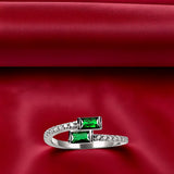 Silver Green Stone Open Ring