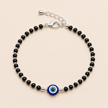 Silver Black Evil eye Women`s anklet