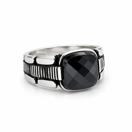 Silver black diamond Men`s Ring