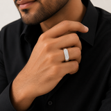 Silver Rectangular Spark Men`s ring