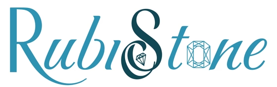 Logo of RubicStone with stylized text and gemstone icons on a white background