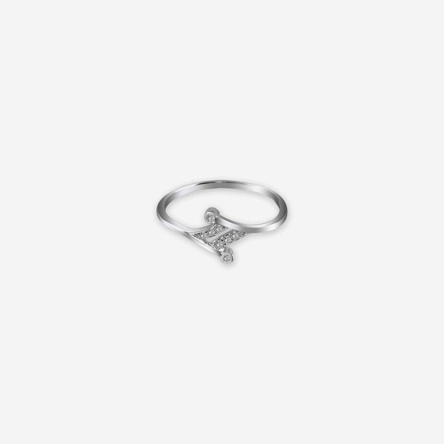silver ring with a small diamond on a white background