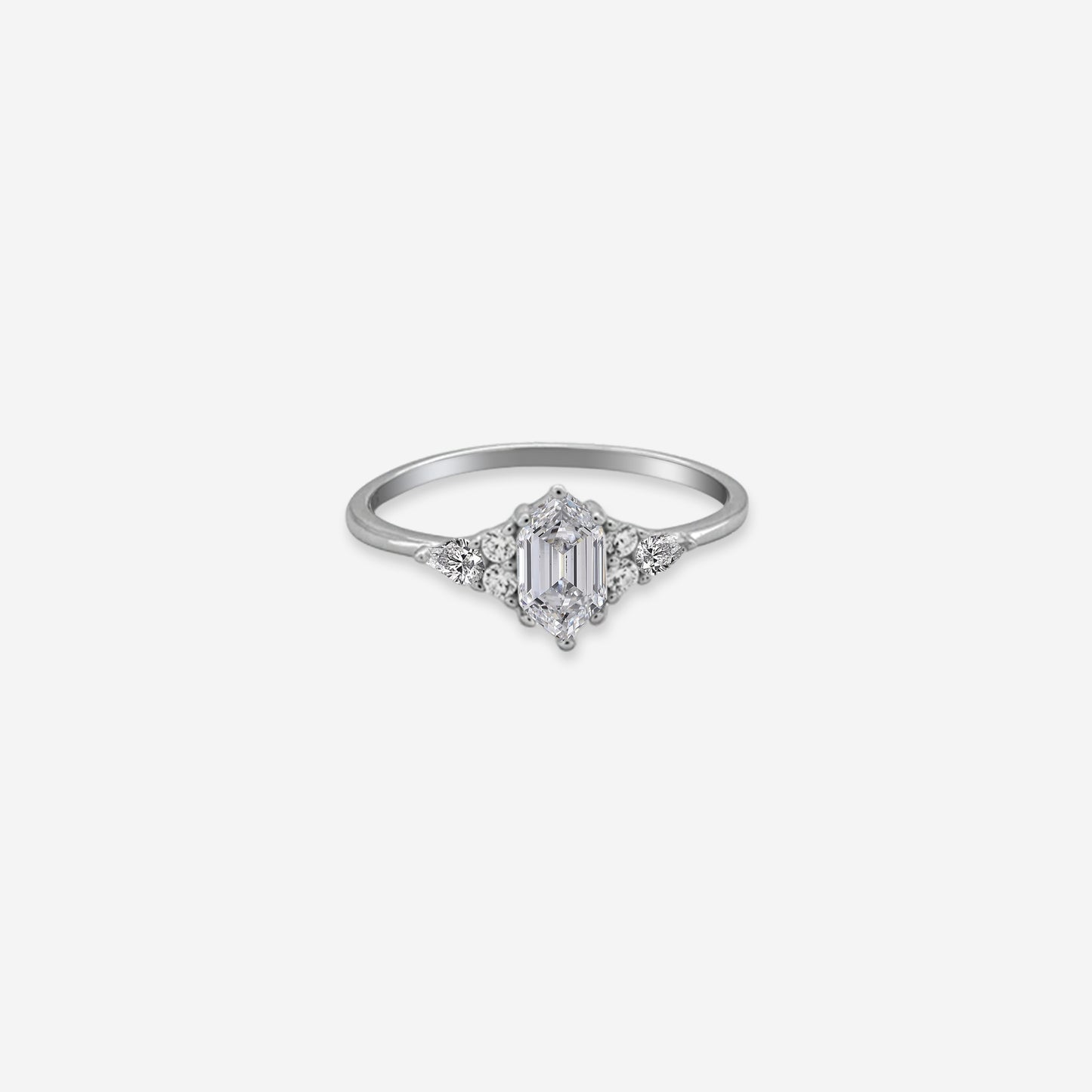 sterling silver elongated diamond ring