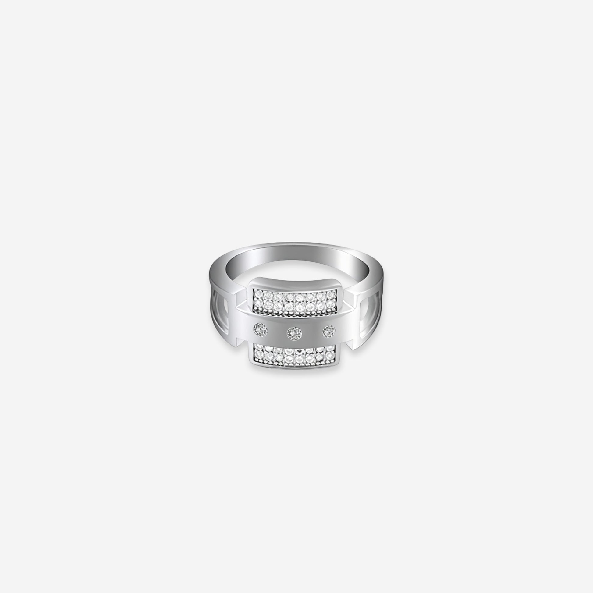 Sterling Silver Men's Ring – Sleek Rectangular Design with Jewels