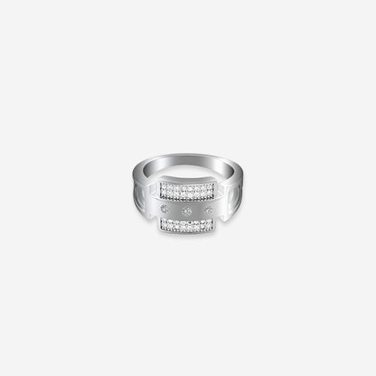 Sterling Silver Men's Ring – Sleek Rectangular Design with Jewels